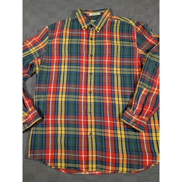L.L. Bean Other - LL Bean Mens Slightly Fitted Flannel Shirt Large Plaid Cotton Button Down 298167